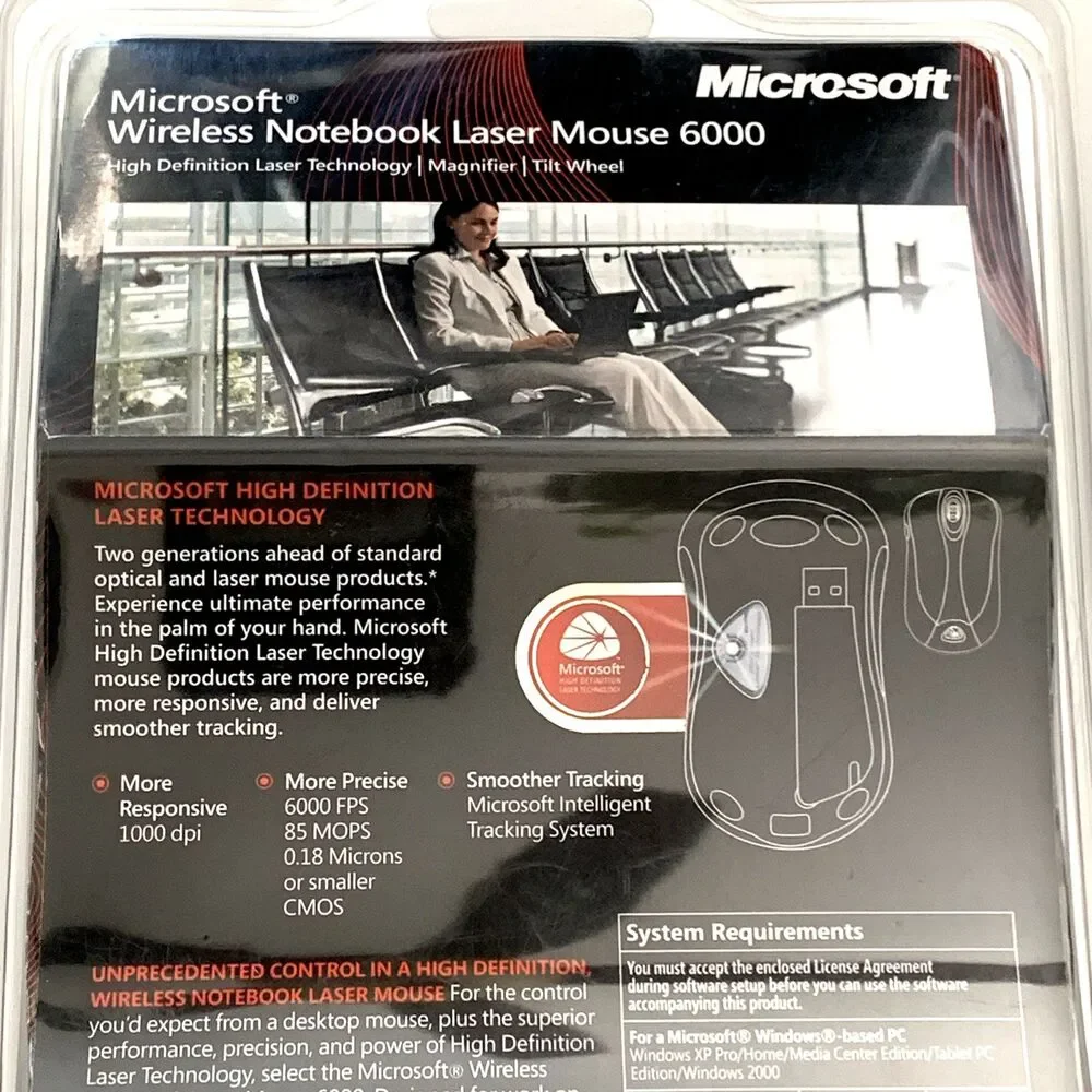New Microsoft Wireless Notebook Laser Mouse 6000 Model 1054, 1051 (B5W-00006)